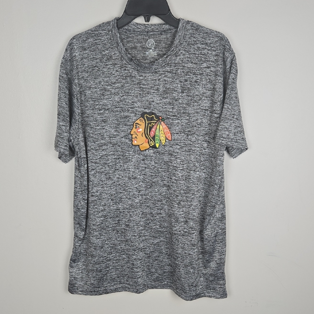 NHL Chicago Blackhawks Mens Large Gray Space Dye Performance T-Shirt Knights App